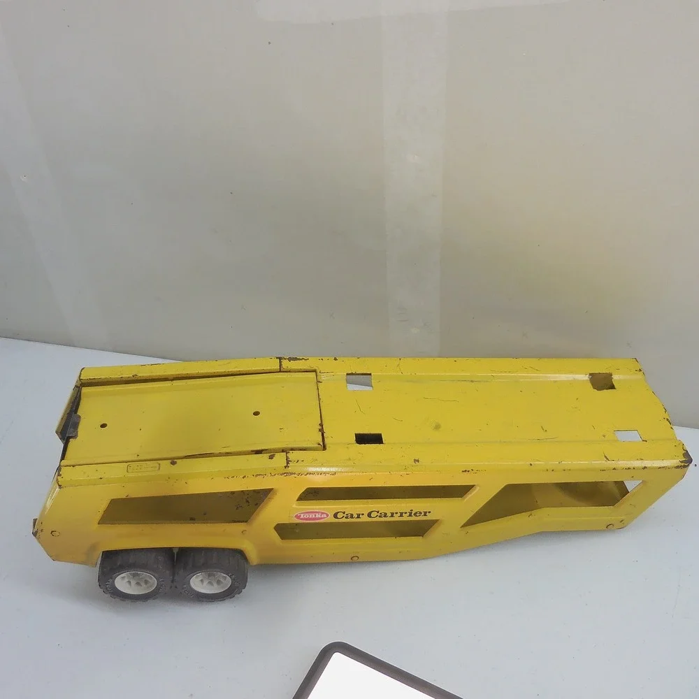 Vintage Tonka Car Carrier Yellow Pressed Steel Toy Trailer Transport 14 Inch
